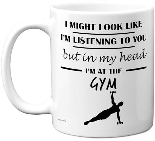 Stuff4 Gym, in My Head Mug White Handle | Funny Gift for Gym Lover Women and Men, 11oz Premium Ceramic Dishwasher Safe Mugs Novelty Cup