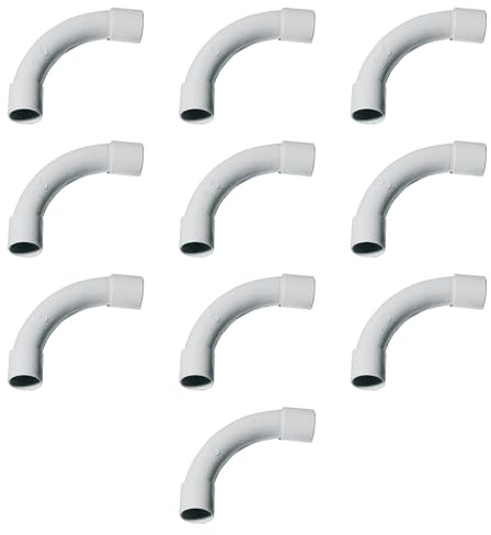 Lot de 10 raccords d'angle pour tuyau rigide, diamètre 25 mm, plié à 90 °, rayon courbe 85 mm, IP40 anti-poussière, pour intérieur, manchon pour système électrique, câbles électriques, PVC, haute