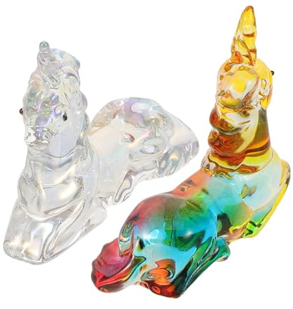 DECORNIJIA 2piezas Estatua De Unicornio Pequeñas Figuras De Cristal Adornos De Escritorio De Cristal para Decoración De Hogar Adorno De Unicornio para Mesa