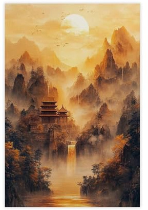 NKALFGH Chinesische Landschaft, Leinwandposter, Wandkunstdruck, Bild, Gemälde, 50 x 75 cm