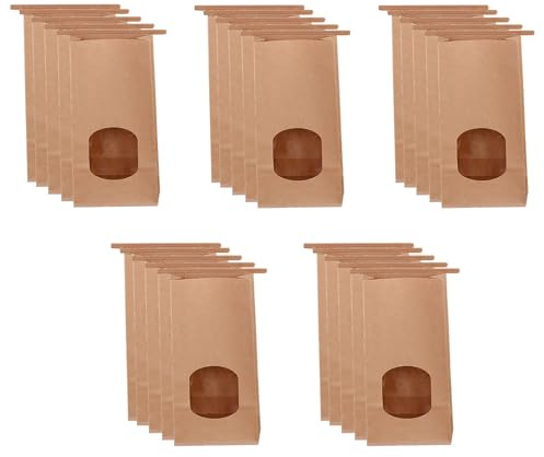 25 Sacchetti in Carta Kraft Marrone con Finestra Trasparente e Chiusura, Resistenti all'Olio e all'Acqua, per Alimenti come Pane, Biscotti, Snack e Caramelle, Ideali per Regali, (24.6x11.5x6.5 cm)