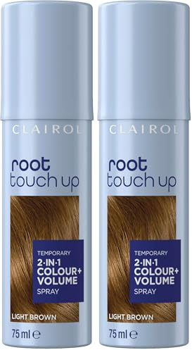 Clairol Root Touch Up Spray, Temporary Grey Coverage & Volume 2-in-1 Spray, Light Brown, 75ML (Pack of 2)