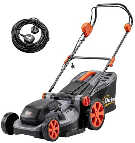 Tondeuse électrique Outsunny 1800 W avec largeur de coupe de 40 cm, fonction mulching et sac de ramassage de 50 L, tondeuse électrique filaire avec 6 hauteurs de coupe, câble de 10 m, poignée de
