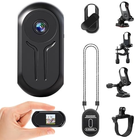 pokurui Mini Action Cam,Vidéo et Audio HD 1080P Caméra d'action,Clip Rotatif 360° avec Cordon Magnétique Camera Pieton, Portable Body Cam avec Vision Nocturne Moto/Vélos et Casques