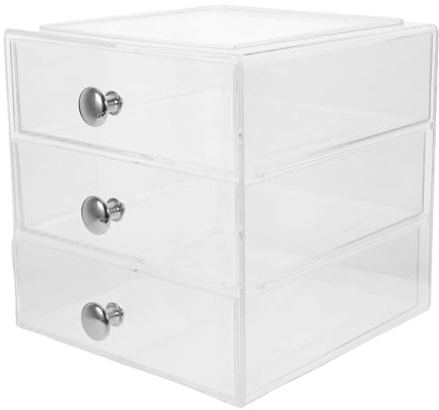 Abaodam Transparente Acryl Aufbewahrungsbox mit Drei Schubladen Stapelbar mit Griff für Schreibtisch und Aufbewahrung von Hautpflege und Haarclips