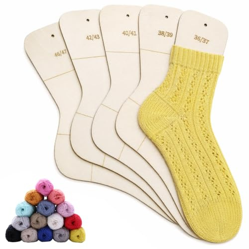 Yuaerbuo 10 Stück Sockenspanner aus Holz Größe 36-43 46-47, Sockenbretter Sockenschablone mit Größenangabe Socken Stricken Zum Stricken Und Häkeln