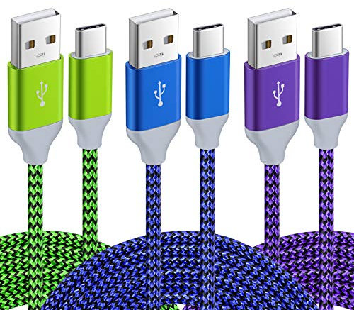 Pofesun 10ft 3Pack USB C to USB A Charger Cables, Fast Charging, Compatible with Samsung Galaxy S24 S23 S22 S21 S20 S10 S10E Note 20 10 A25 A35 A55, Tablet, LG, Moto