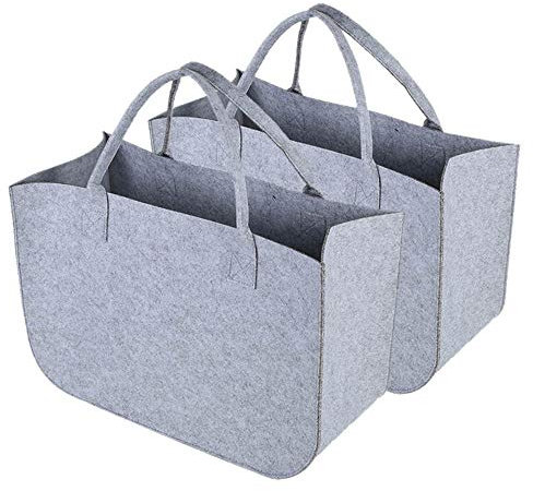 Einkaufstasche Filz Grau Groß Filztasche für Kaminholz Kaminholzkorb 2er Pack