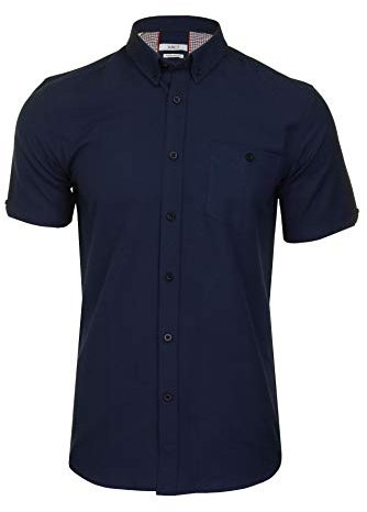 Xact Men's Oxford Short Sleeved Shirt, Button-Down Collar, Cotton Rich, Regular Fit (Dark Navy) L