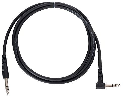 Pronomic INSTS-A-2 Stereo-Klinkenkabel mit Winkelstecker - Stecker: 6,3mm Stereo-Klinke ⇒ 6,3mm Stereo-Klinke - Länge: 2 m - Inkl. Kabelklette - Schwarz