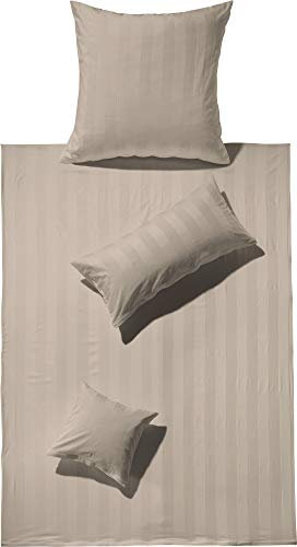 Erwin Müller Mako-Damast Bettwäsche-Set Fürth mit Streifen, Bettbezug, Taupe Größe 40x80 cm / 155x220 cm - temperaturausgleichend, Kochfest, mit Reißverschluss, 100% Baumwolle