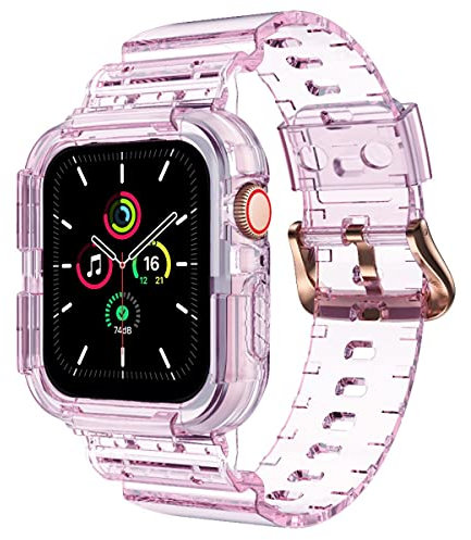 NotoCity Correa Compatible con Apple Watch SE, para Apple Watch Serie 8/7/6/5/4/3/2/1 38mm 40mm 41mm Correa de Repuesto con Funda, Creativa,Transparente (Rosa)