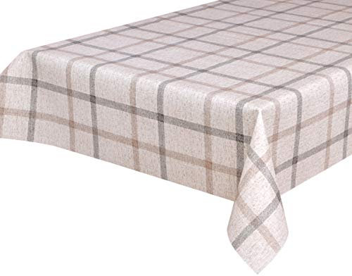 BEAUTEX Nappe en toile cirée - Lavable - Rectangulaire, ronde ou ovale - Motif et taille au choix - motif : Lin beige à carreaux - rectangulaire - 140 x 160 cm
