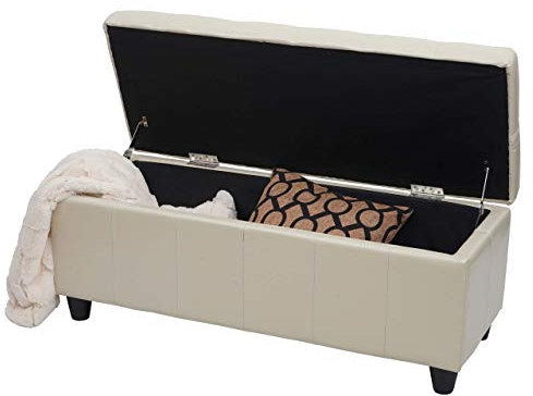Mendler Aufbewahrungs-Truhe Kriens, Sitzbank Bank, Kunstleder, 45x114x45cm - Creme