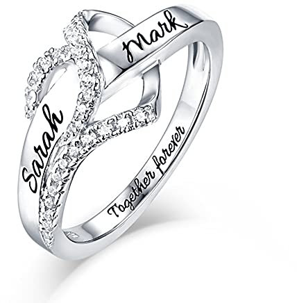 Personalisierte herzname cz ring mit kubisch zirkonia 925 sterling silber kundenspezifische name versprechung ring engagement gravier schmuck jubiers jubiers edel band geschenk für frauen