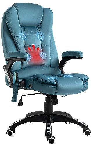 Vinsetto Fauteuil de Bureau massant et Chauffant, Chaise de Bureau, Chaise Ergonomique avec Hauteur réglable, Dossier inclinable et télécommande Filaire, pivotant à 360° Tissu en Polyester Bleu