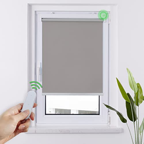 HOMEDEMO Stores Enrouleur Occultant Électriques M100, Moteur & Télécommande, avec ou sans Perçage, Rideau de Protection Solaire pour Fenêtres, 50 x 100 cm, Gris Clair