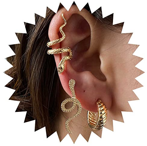 Yienate Zierliche Schlange Ohrringe Ohrstecker Medusa Ohrringe Schlange Crawler Creeper Kletterer Cobra Manschette Ohrringe Charakter Gold Tier Ohrringe 3 Stückset Für Frauen Und Mädchen