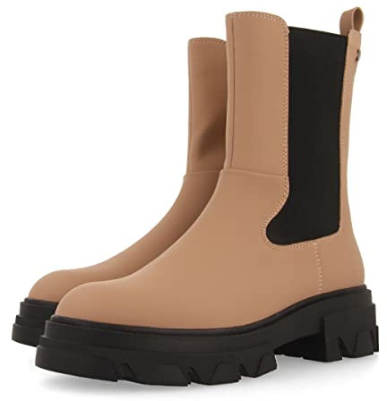 Bottines beige type chelsea à élastiques effet gommé et semelle track pour femme mullerthal