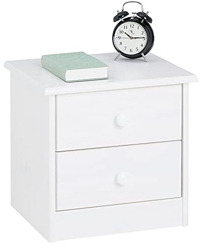 IDIMEX Nachttisch Rondo, Kiefer massiv, weiß lackiert, 2 Schubladen, Massivholz, Landhausstil