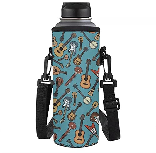 NETILGEN Sac de transport isotherme en néoprène pour bouteille d'eau avec sangle réglable Motif instrument de musique 750 ml Compatible avec acier inoxydable, plastique, bouteilles en verre et plus