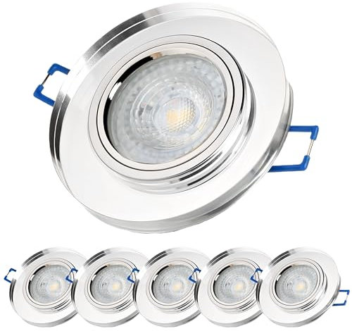 Sweet Led® 6x Einbaustrahler aus Glas klar 7W 230V Leuchten inkl. GU10 Fassung 530 Lumen Deckenspot mit Klickverschluss Set Einbaurahmen – rund, transparent, 3000K warmweiß