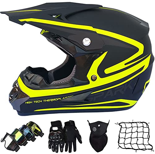 Casco de Motocross, Casco Enduro con Gafas Máscara Guantes Red De Casco, Homologado ECE Cascos Quad ATV Cascos Downhill Off-Road Hombre Mujer Casco Trial Adventure para MX Enduro Bicicleta Montaña