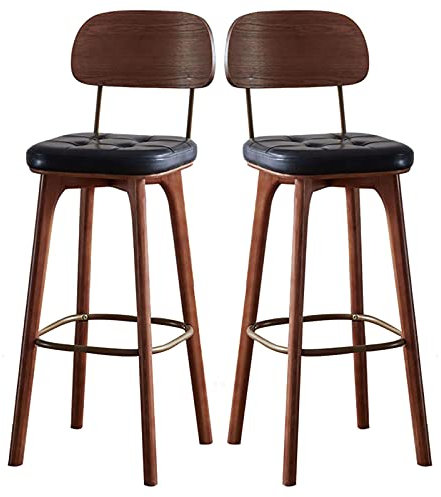 ERNP Set mit 2 Höhenhockern, Restaurantstuhl, PU-Leder, weiches Kissen (6 cm) und Barhocker aus Buchenholz, ideal für Wohnzimmer, Balkon, Büro (75 cm)