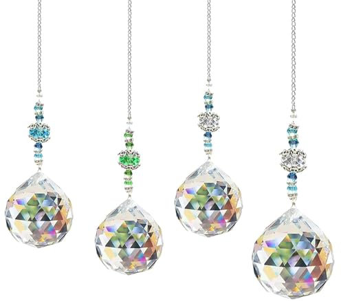 Seasboes 4 Stück Kristalle Deko Anhänger, Kristall Regenbogen Sonnenfänger, Prisma Kristallkugel, Kristalle Als Dekoration, Kristal Anhänger Ornament, Feng Shui Sonnenfänger Kristall für Büro Garten