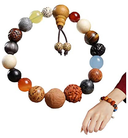 VOVCIG 18 Beads Bracelet Natural Bodhi Armband Tigerauge Stein Blauer Chalzedon Roter Achat Sandelholz Armband für Yoga Männer Frauen