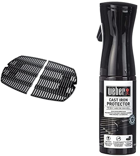 Weber 7646 Porcelain-Enameled Cast-Iron Cooking Grates & 17889 Gusseisen Schutzspray, 200 ml, schütze Grillroste und Zubehör aus Gusseisen vor Rost und Korrosion, Schwarz
