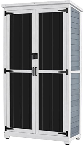 GDLF Outdoor Storage Cabinet, Wood & Metal Garden Shed, Tall Tool Organizer