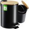 KADAX Bathroom Bin 3L, Small Toilet Trash Bin with Foot Pedal and Internal Bucket, Powder-Coated Steel Waste Bin with Bamboo Lid (Black)