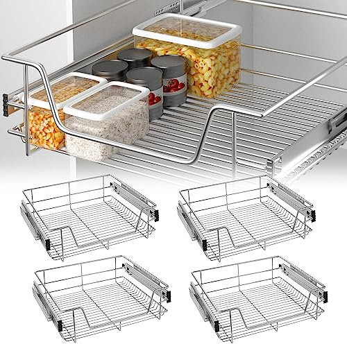JOIEYOU 4 Stück Teleskopschublade für 60 cm Schränke Küchenschublade Korbauszug Schlafzimmerschublade Vollauszug Küchen Regal