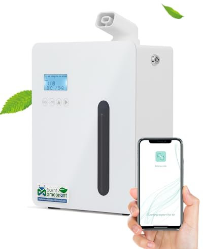 Mxmoonant Aroma Diffuser für Wasserlose Ätherische Öle, Bedeckung 600-800m³, 300ml Ölflasche, Wandhalterung, App-Steuerung&Timer, HVAC anschließbar, für Große Räume, Hotel