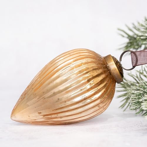 Arthur Cameron Christmas Glass Pinecone Hanging Decorations | Xmas Pine Ornament Bauble (3, Champagne)