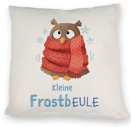 Kleine Frostbeule Kissen mit Spruch niedlicher Eule EIN bequemes DekoKissen für die Couch lustiges Eule Motiv Frostbeulen frieren Frauen Geburtstag Kissen bezug Bedruckt Cartoon