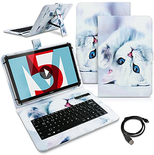 NAUCI Tablet Hülle kompatibel für Huawei MediaPad T5 10.1 Tasche Tastatur Bluetooth Keyboard QWERTZ Schutzhülle Cover Standfunktion Schutz Case, Farben:Motiv 2