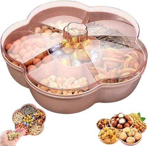Luntfeiy Vassoio a forma di fiore con coperchio, per alimenti, frutta, frutta secca, rosa