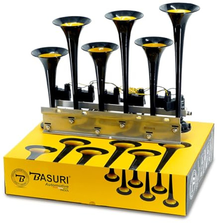 Klaxon Basuri Musicaux Baby Shark 2.0 – 18 Mélodies, 130dB, Compresseur Inclus, 12V/24V, Trompe à Air pour Camion, Poids Lourd, Tracteur, 4x4, Van et Farming Simulator's