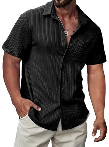 Meilicloth Mens Summer Shirts Casual Short Sleeved Shirts Regular Fit Button Down Hawaiian Tropical Beach Black Shirt X-Large(46R)