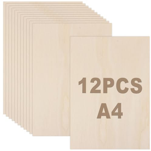 JMIATRY 12 unidades de madera contrachapada de 3 mm, placa de contrachapado A4, placas de madera para manualidades, 300 x 210 mm, para manualidades, carpintería láser, modelismo, regalos, decoración
