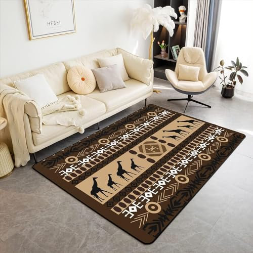 Sxakswol Teppich Wohnzimmer 80x150 cm Afrika 3D Teppich Retro-Muster Küche Esszimmer Schlafzimmer Teppich Kurzflor rutschfest Waschbar Teppiche Weich Pflegeleicht a416
