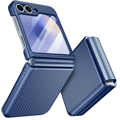 Doeshine for Samsung Galaxy Z Flip 6/Flip 7 FE Case [Not for Flip 7] with Back Screen Protector & Hinge Protection, Slim Fit Stylish Texture Non-Slip Hard Shockproof Protective Cover (Blue)