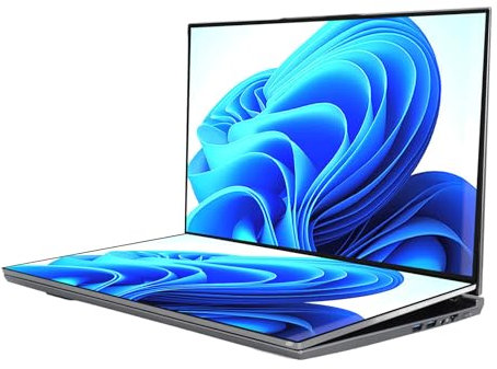 Dual Touchscreen Laptop, 16 Zoll Ultra HD Display, 16 GB DDR5, 1 TB SSD, I7 1270P CPU, 9000 mAh Akku, um 180 Grad Klappbarer 2 in 1 Laptop Touchscreen für Unternehmen (Silver)
