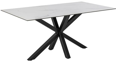 möbelando Esstisch >Heaven< in Weiss, schwarz, Glas-Keramik, Stahl - 160x75,5x90cm (BxHxT)