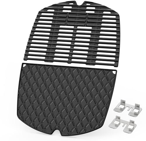 onlyfire Set de Plancha Barbacoa y Parrilla de Cocción de Hierro Fundido para Weber Q200 Q220 Q240 Q2000 Q2200 Q2400 Parrillas de Gas, Recambio para Weber 6559/7645