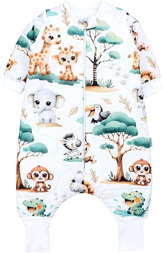 TupTam Baby Schlafsack mit Beinen und Ärmeln OEKO-TEX zertifizierte Materialien, Winterschlafsack 2,5 TOG Unisex, Farbe: Dschungeltiere Weiß/Grün/Beige, Größe: 92-98