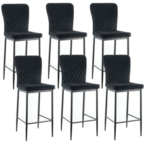 JYMTOM Barhocker 6er Set Designer Barstuhl Hocker, Samt Stuhl für Polsterhocker,mit modischer Hocker mit Metallbeine Tresenhocker Rückenlehne Fußstütze für Bistro Esszimmer und Bar (6, Schwarz)
