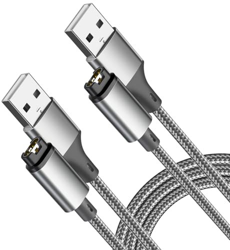 Garmin Watch Charger Cable, Nylon Charging Power Cord 2 Pack 1.2M, Compatible with Garmin Fenix 5 5S 5X 6 6S 6X Pro, Forerunner 745 935 945 955 965 Solor 245 255 265 Music, Vívoactive 3 4 4S